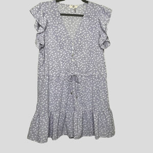 Entro Lavender Purple and White Ditsy Floral Ruffle Romper with Drawstring Waist